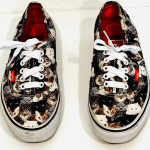 Vans Off the Wall Sneakers ASPCA Cat Pattern Lace Up Low Top Womens 8.5 - Mens 7